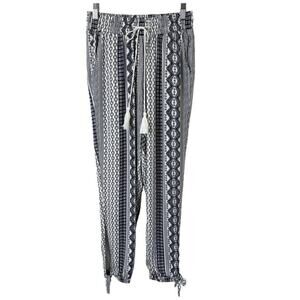 Jack by BB Dakota Kela Jogger Pant XS Navy Blue Print Side Slits Pull On Relaxed